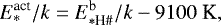 \begin{equation*} E^{\textrm{act}}_{\textrm{*}}/k = E^{\textrm{b}}_{*\textrm{H}{{\#}}}/k -9100 \ \textrm{K}, \end{equation*}