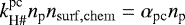 $ k^{\textrm{pc}}_{\textrm{H}{\#}}n_{\textrm{p}} n_{\mathrm{surf,chem}} = {\alpha_{\textrm{pc}}}{n_{\textrm{p}}}$