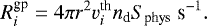 \begin{equation*} R^{\textrm{gp}}_i=4 \pi {r^2} v^{\textrm{th}}_i n_{\textrm{d}} S_{\textrm{phys}} \ \textrm{s}^{-1}. \end{equation*}