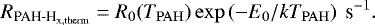 \begin{equation*} R_{{\textrm{PAH-H}_{\textrm{x,therm}}}} = R_0(T_{\mathrm{PAH}}) \exp\left(-E_0/kT_{\mathrm{PAH}}\right) \ \textrm{s}^{-1}. \end{equation*}