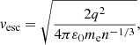 $$ \begin{aligned} {v_{{\mathrm{esc}}}} = \sqrt{\frac{{2{q^2}}}{{4\pi {\varepsilon _0}{m_{\rm e}}{n^{ - {1 / 3}}}}}} , \end{aligned} $$