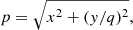$$ \begin{aligned} p= \sqrt{x^2+({ y}/q)^2}, \end{aligned} $$