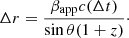 $$ \begin{aligned} \Delta r= \frac{\beta _\mathrm{app} c(\Delta t)}{\sin \theta (1+z)}\cdot \end{aligned} $$