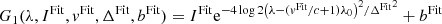 $$ \begin{aligned} G_1(\lambda , I^{\mathrm{Fit}}, v^{\mathrm{Fit}}, \Delta ^{\mathrm{Fit}}, b^{\mathrm{Fit}}) = I^{\mathrm{Fit}} \mathrm{e}^{- 4\log {2} \left(\lambda - (v^{\mathrm{Fit}}/c + 1) \lambda _0\right)^2 / {\Delta ^{\mathrm{Fit}}}^2} + b^{\mathrm{Fit}} \end{aligned} $$