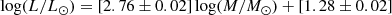$$ \begin{aligned} \log (L/L_{\odot }) = [2.76 \pm 0.02] \log (M/M_{\odot }) + [1.28 \pm 0.02] \end{aligned} $$