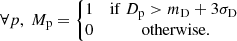 $$ \begin{aligned} \forall p,\ M_{\rm p}=\left\{ \begin{matrix} 1&\mathrm{if} \ D_{\rm p} > m_{\rm D} + 3\sigma _{\rm D} \\ 0&\text{ otherwise}. \end{matrix}\right. \end{aligned} $$