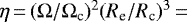 $\eta\,{=}\,(\Omega/\Omega_{\textrm{c}})^2(R_{\textrm{e}}/R_{\textrm{c}})^3\,{=}\,$