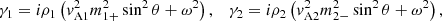 $$ \begin{aligned} \gamma _1 = i\rho _1\left({ v}_{\mathrm{A}1}^2m_{1+}^2\sin ^2\theta +\omega ^2\right), \quad \gamma _2 = i\rho _2\left({ v}_{\mathrm{A}2}^2m_{2-}^2\sin ^2\theta +\omega ^2\right), \end{aligned} $$