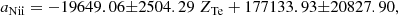 $$ \begin{aligned}{a_{{\rm{Nii}}}} = - 19649.06 \pm 2504.29\;{Z_{{\rm{Te}}}} + 177133.93 \pm 20827.90, \end{aligned} $$