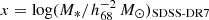 $ x = \mathrm{log}(M_{*}/h_{68}^{-2}\,{M}_{\odot})_{\mathrm{SDSS\text{-}DR7}} $