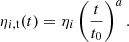 $$ \begin{aligned} \eta _{i,\mathrm{t}}(t) = \eta _i\left(\frac{t}{t_0}\right)^{a}. \end{aligned} $$