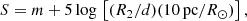 $$ \begin{aligned} S = m+5\,\mathrm{log} \,\left[(R_2/d)(10\,\mathrm{pc} /R_\odot )\right], \end{aligned} $$