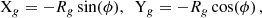 $$ \begin{aligned} \mathrm{X}_{g} = - {R}_{g} \sin (\phi ),\,\, \, \mathrm{Y}_{g} = - {R}_{g} \cos (\phi )\,, \end{aligned} $$