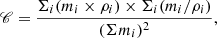 $$ \begin{aligned} \fancyscript {C}=\frac{\Sigma _i (m_i \times \rho _i) \times \Sigma _i (m_i/\rho _i) }{(\Sigma m_i)^2 }, \end{aligned} $$