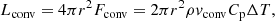 $$ \begin{aligned} L_{\rm conv}= 4 \pi r^2 F_{\rm conv} = 2 \pi r^2 \rho { v}_{\rm conv} C_{\rm p} \Delta T, \end{aligned} $$