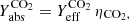 $$ \begin{aligned} Y^{\mathrm{CO}_2}_{\mathrm{abs}} = Y_{\mathrm{eff}}^{\mathrm{CO}_2} \, \eta _{\mathrm{CO}_2,} \end{aligned} $$