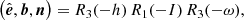 $$ \begin{aligned} \left(\hat{\boldsymbol{e}},\boldsymbol{b},\boldsymbol{n}\right)=R_3(-h)\,R_1(-I)\,R_3(-\omega ), \end{aligned} $$