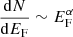 $ \frac{\mathrm{d}N}{\mathrm{d}E_{\mathrm{F}}} \sim E_{\mathrm{F}}^{\alpha} $