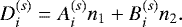 \[ D_i^{(s)} = A_i^{(s)} n_1 &#x002B; B_i^{(s)} n_2. \]