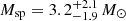 $ M_{\mathrm{sp}}=3.2^{+2.1}_{-1.9}\,M_\odot $