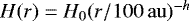$H(r) = H_0 (r/\mathrm{100\,au})^{-h}$