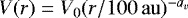 $V(r) = V_0 (r/\mathrm{100\,au})^{-a_{v}}$