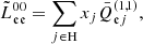 $$ \begin{aligned}&\tilde{L}^{00}_{\mathfrak{e} \mathfrak{e} } = \sum _{j\in \mathrm{H}} x_j {\bar{Q}_{{\mathfrak{e} }j}^{(1,1)}}, \end{aligned} $$