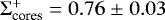 $\Sigma^+_{\textrm{cores}} = 0.76 \;{\pm}\; 0.03$