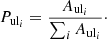 $$ \begin{aligned} P_{\mathrm{ul}_i} = \frac{A_{\mathrm{ul}_i}}{\sum _{i} A_{\mathrm{ul}_i}}\cdot \end{aligned} $$