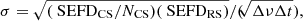 $$ \begin{aligned} \sigma =\sqrt{(\text{ SEFD}_\mathrm{CS} /N_\mathrm{CS} )(\text{ SEFD}_\mathrm{RS} )}/(\!\!\sqrt{\Delta \nu \Delta t}), \end{aligned} $$