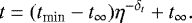 \begin{equation*}t=(t_{\textrm{min}}-t_{\infty})\eta^{-\delta_t}+t_{\infty}. \end{equation*}