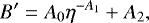 \begin{equation*}B'=A_0\eta^{-A_{1}}+A_2, \end{equation*}