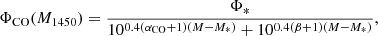 $$ \begin{aligned} \Phi _{\rm CO}(M_{1450})=\frac{\Phi _*}{10^{0.4(\alpha _{\rm CO}+1)(M-M_*)}+10^{0.4(\beta +1)(M-M_*)}}, \end{aligned} $$