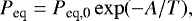\begin{equation*}P_{\textrm{eq}} = P_{\textrm{eq,0}} \exp(-A/T), \end{equation*}