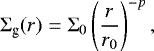 \begin{equation*}\Sigma_{\textrm{g}}(r) = \Sigma_0 \left(\frac{r}{r_0}\right)^{-p}, \end{equation*}