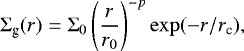 \begin{equation*}\Sigma_{\textrm{g}}(r) = \Sigma_0 \left(\frac{r}{r_0}\right)^{-p} \exp(-r/r_{\textrm{c}}), \end{equation*}