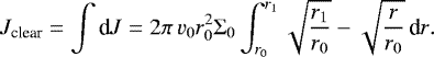 \begin{equation*}J_{\textrm{clear}} = \int {\textrm{d}J} = 2\pi\, v_0 r_0^2 \Sigma_0 \int_{r_0}^{r_1} \sqrt{\frac{r_1}{r_0}} - \sqrt{\frac{r}{r_0}}\, {\textrm{d}r}. \end{equation*}