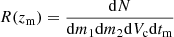 $ R(z_{\mathrm{m}}) = \frac{\mathrm{d}N}{\mathrm{d}m_1 \mathrm{d}m_2 \mathrm{d}V_{\mathrm{c}} \mathrm{d}t_{\mathrm{m}}} $