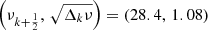 $ \left(\nu_{k+\frac{1}{2}},\,\sqrt{\Delta _k\nu} \right) = \left( 28.4,\,1.08 \right) $