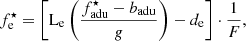 $$ \begin{aligned} f^\star _{\rm e} = \left[ \mathrm{L}_{\rm e} \left( \frac{f^\star _{\mathrm{adu}}-b_{\mathrm{adu}}}{g} \right) - d_{\rm e} \right] \cdot \frac{1}{F}, \end{aligned} $$