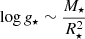 $ \log{g_{\star}}\sim\frac{M_{\star}}{R_{\star}^2} $