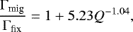\begin{equation*}\frac{\Gamma_{\textrm{mig}}}{\Gamma_{\textrm{fix}}} = 1+ 5.23 Q^{-1.04}, \end{equation*}