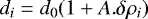 \begin{equation*} d_i = d_0 (1 + A . \delta \rho_i)\end{equation*}