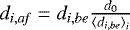 $d_{i,\text{\emph{\textrm{af}}}} = d_{i,\text{\emph{\textrm{be}}}} \frac{d_0}{{\langle}d_{i,\text{\emph{\textrm{be}}}}{\rangle}_i}$