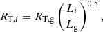 $$ \begin{aligned} R_{\mathrm{T} ,i}=R_{\mathrm{T,g} }\left(\frac{L_{i}}{L_{\mathrm{g} }}\right)^{0.5}, \end{aligned} $$