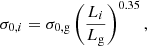$$ \begin{aligned} \sigma _{0,i}=\sigma _{0,\mathrm{g} }\left(\frac{L_{i}}{L_{\mathrm{g} }}\right)^{0.35}, \end{aligned} $$