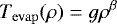 \begin{equation*} T_{\mathrm{evap}}(\rho) = g \rho^{\beta} \end{equation*}