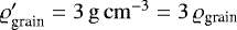 $\varrho_{\textrm{grain}}' = 3\,\mathrm{g\,cm}^{-3} = 3\,\varrho_{\textrm{grain}}$