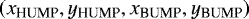 $\left( x_{\textrm{HUMP}}, y_{\textrm{HUMP}}, x_{\textrm{BUMP}}, y_{\textrm{BUMP}} \right)$