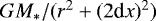 $G M_* / (r^2 + (2\textrm{d}x) ^2)$